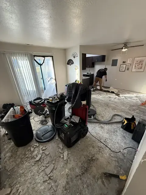 A technician checking a moisture reading in a north Utah County home